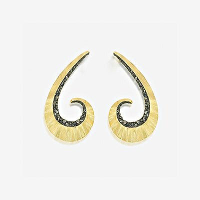 Fool's Gold Textured metal & pyrite Statement swirl  earrings - Isharya | Modern Indian Jewelry