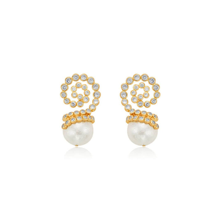 Crystal Swirl Pearl Drop Earrings