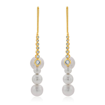 Inayat Cotton Pearl & CZ Long Earrings - Isharya | Modern Indian Jewelry