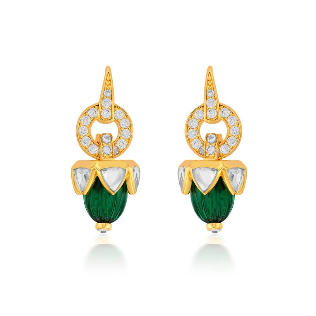 Inayat CZ Hydro Emerald & Mirror Shimmering Earrings - Isharya | Modern Indian Jewelry