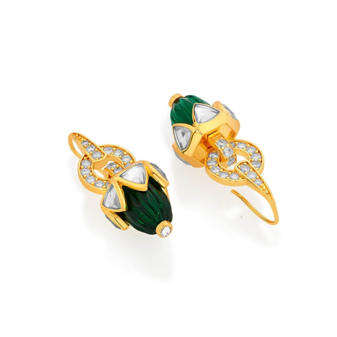 Inayat CZ Hydro Emerald & Mirror Shimmering Earrings