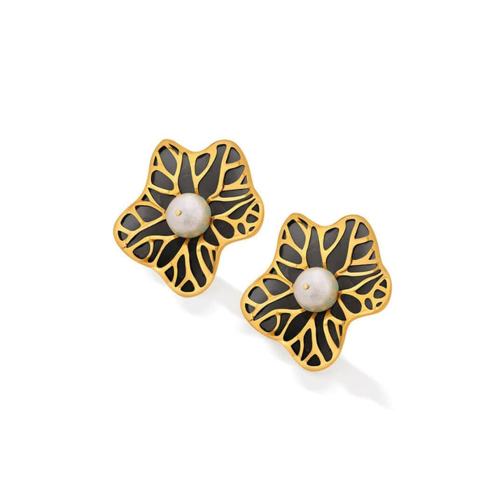 La Conchita Abstract Floral Stud Earrings in Black