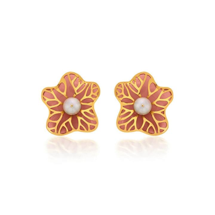 La Conchita Abstract Floral Stud Earrings in Coral - Isharya | Modern Indian Jewelry