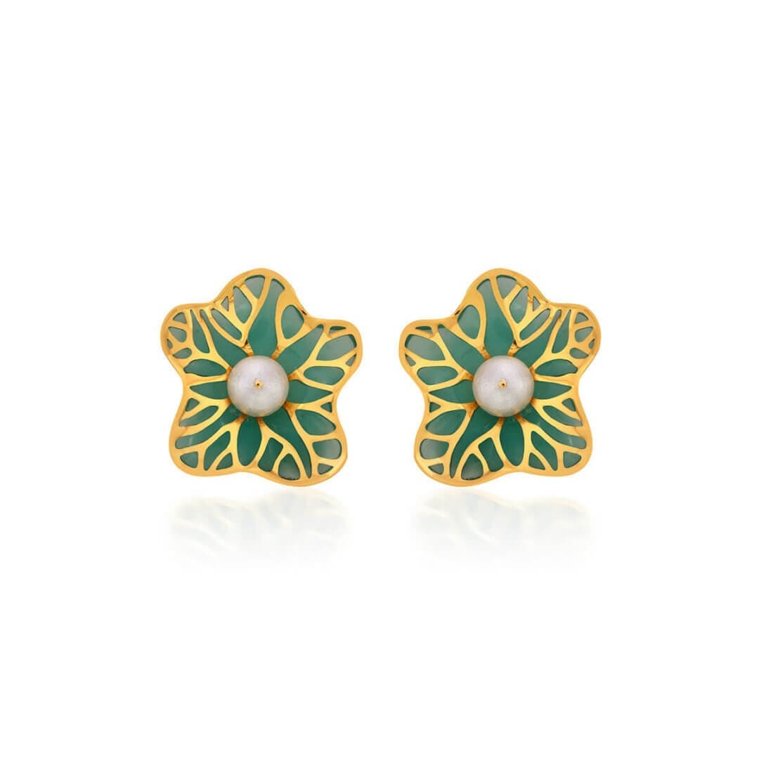 La Conchita Abstract Floral Stud Earrings in Turquoise