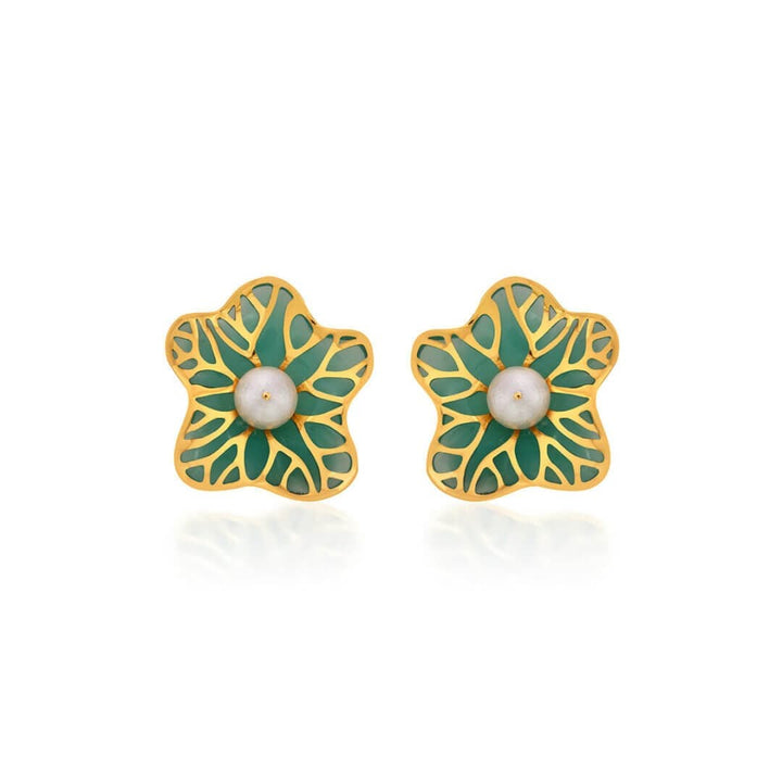 La Conchita Abstract Floral Stud Earrings in Turquoise