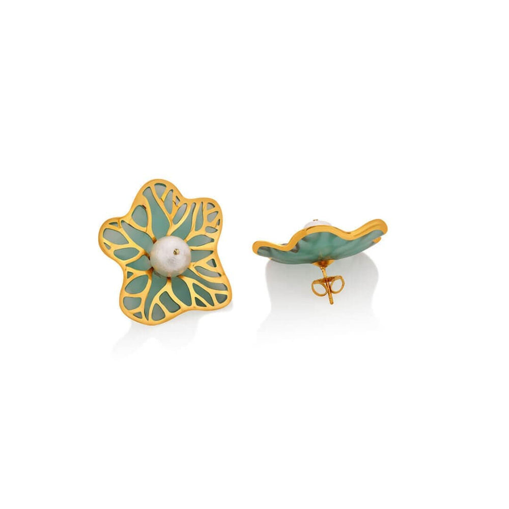 La Conchita Abstract Floral Stud Earrings in Turquoise