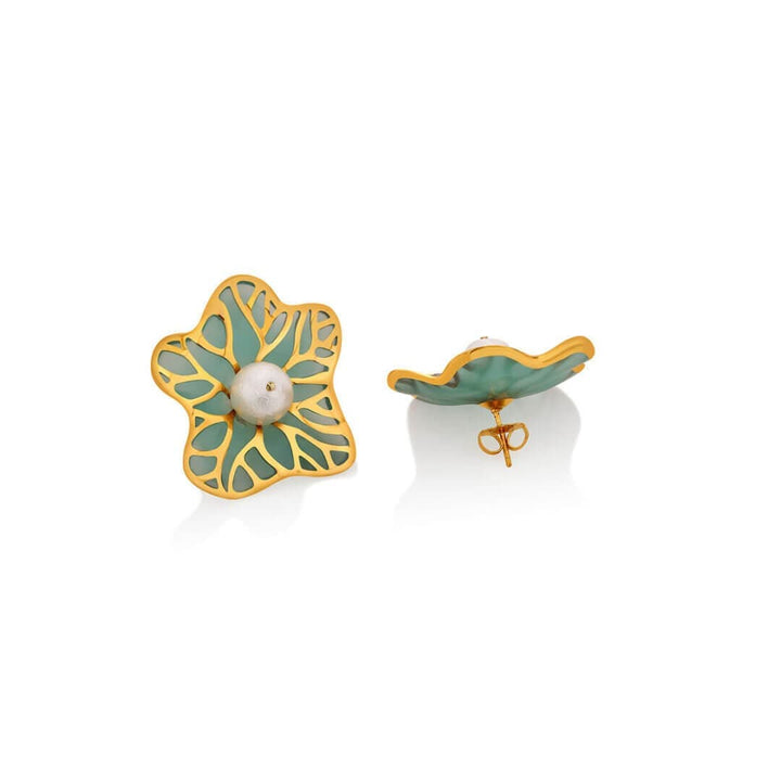 La Conchita Abstract Floral Stud Earrings in Turquoise