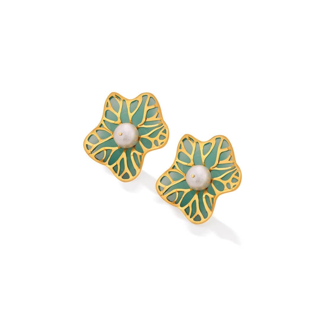 La Conchita Abstract Floral Stud Earrings in Turquoise