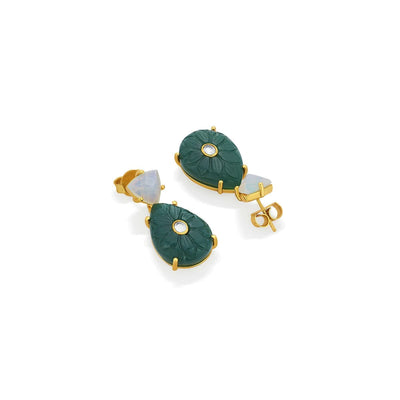 Libra Moonstone & Green Quartz Earrings - Isharya | Modern Indian Jewelry
