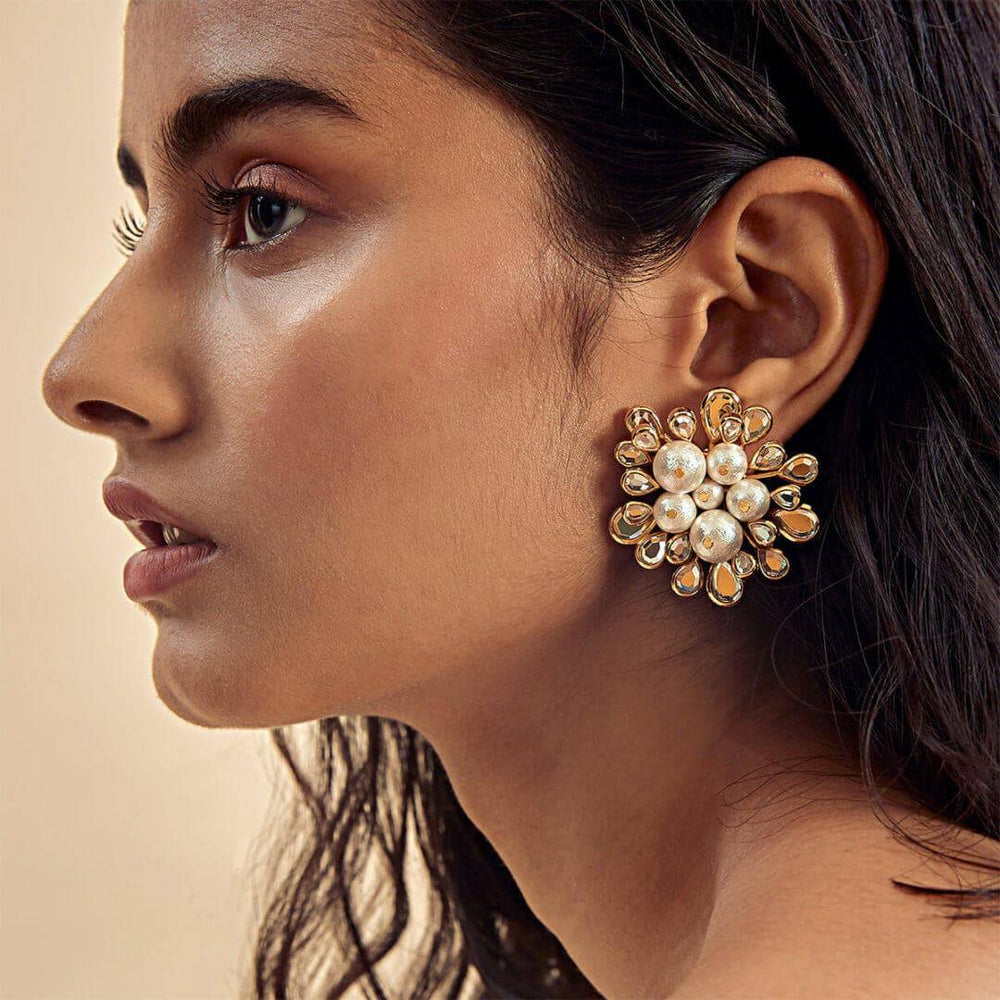 Limelight Cluster Of Pearls Statement Stud Earrings - Isharya | Modern Indian Jewelry