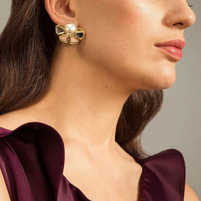 Mandala Cotton Pearl Mirror Huggie Earring - Isharya | Modern Indian Jewelry