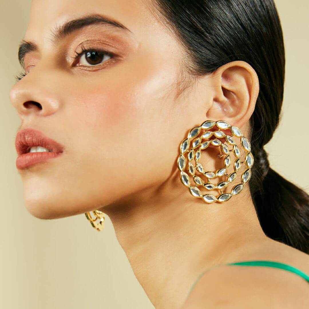 Marquise Mirror Eternal Circle Earrings - Isharya | Modern Indian Jewelry