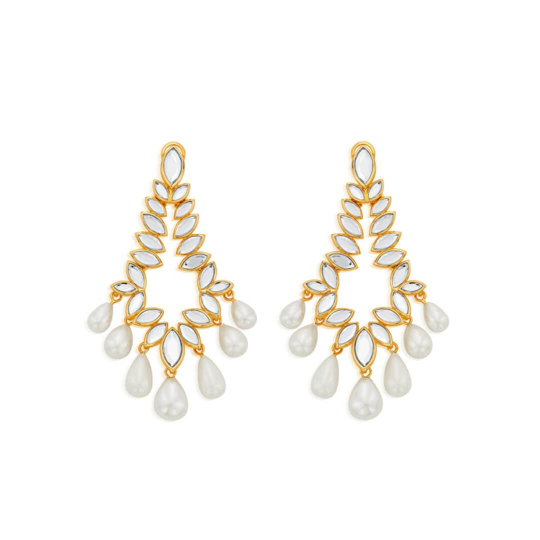 Marquise Mirror Pearl Chandelier Earrings - Isharya | Modern Indian Jewelry