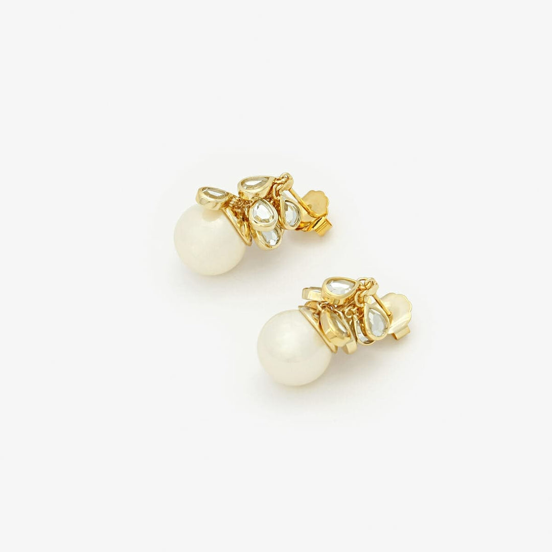 Mirror Gems Cluster Pearl Earrings