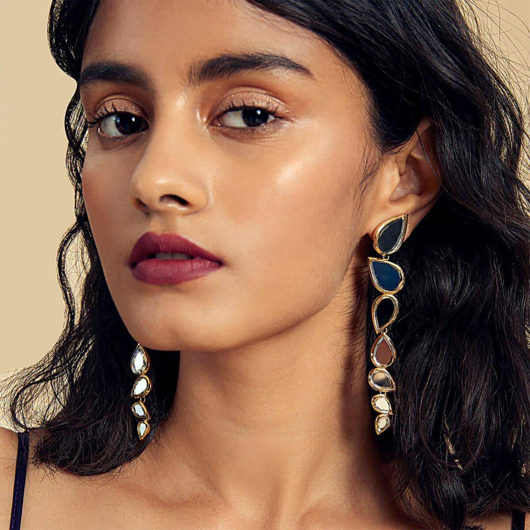 Mirrors on the Move Starlight Dancing Mirror Long Earrings - Isharya | Modern Indian Jewelry