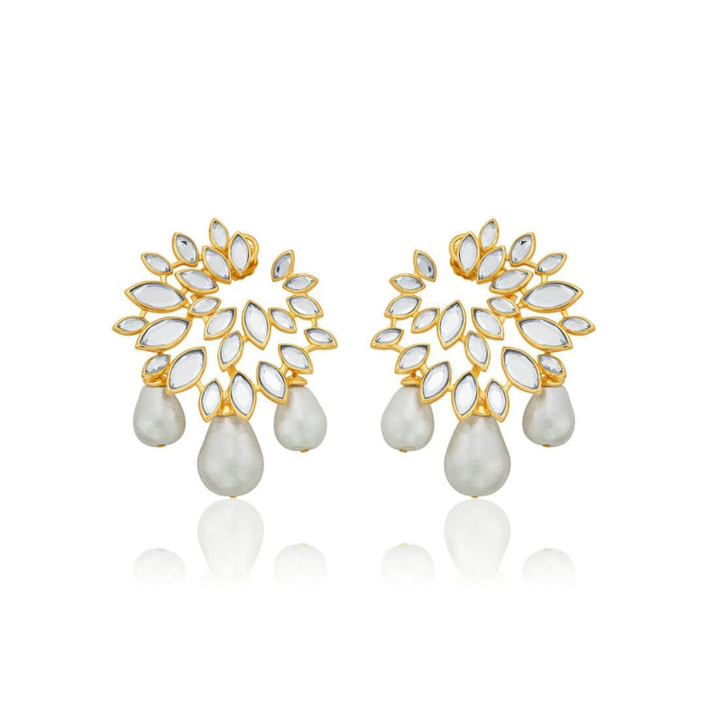 Modern Maharani Marquise Mirror Statement Pearl Drop Gold Earrings