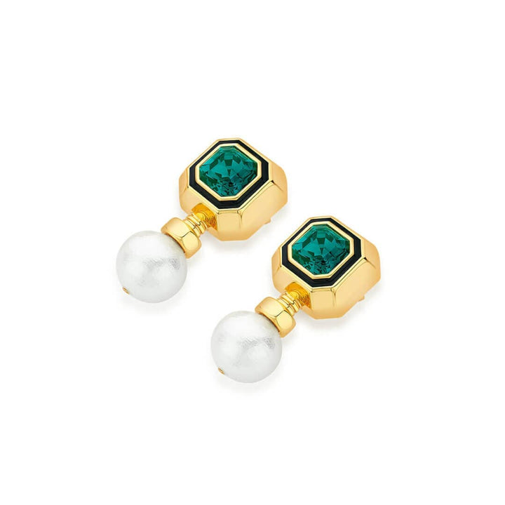O’Keeffe Emerald and Pearl Drop Earrings