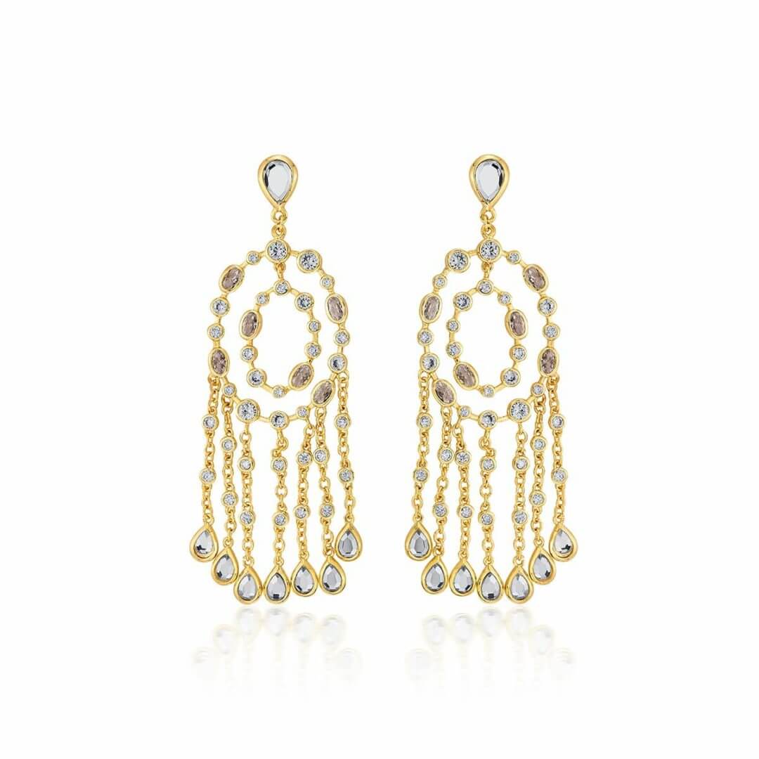Paradise Dew Oval Chandelier Statement Earrings - Isharya | Modern Indian Jewelry