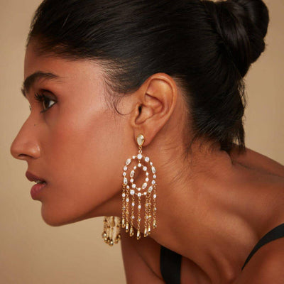 Paradise Dew Oval Chandelier Statement Earrings - Isharya | Modern Indian Jewelry