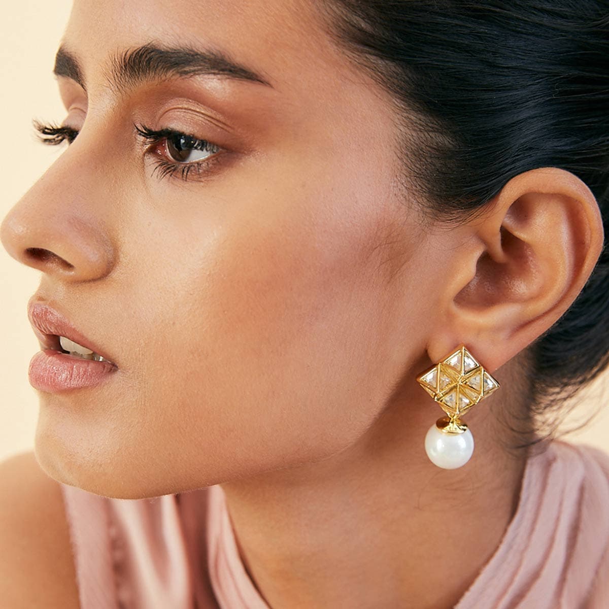 Pearl and Mirror Pyramid Earring - Isharya | Modern Indian Jewelry