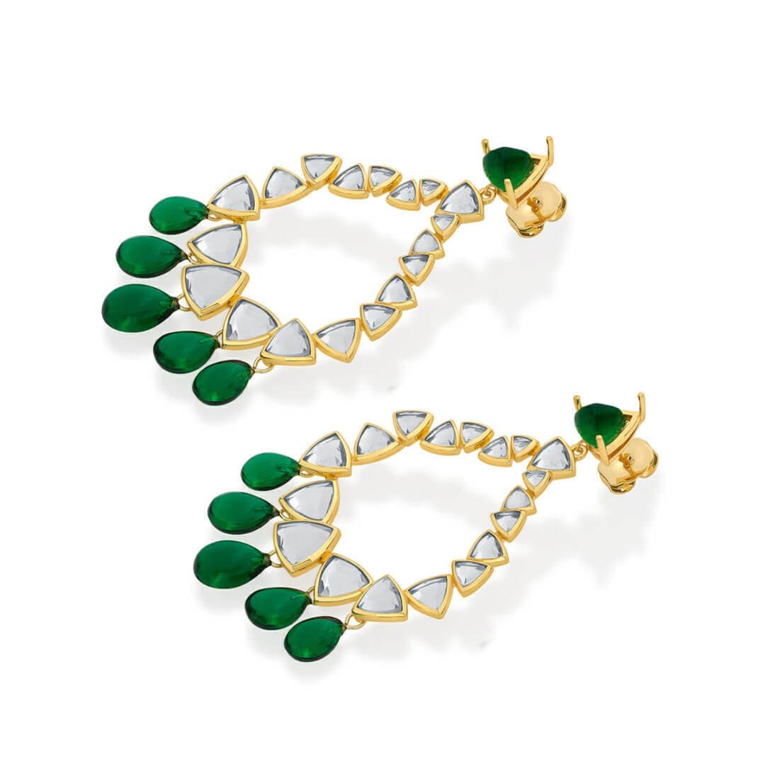 Shiza Mirror & Hydro Emerald Drop Earrings - Isharya | Modern Indian Jewelry