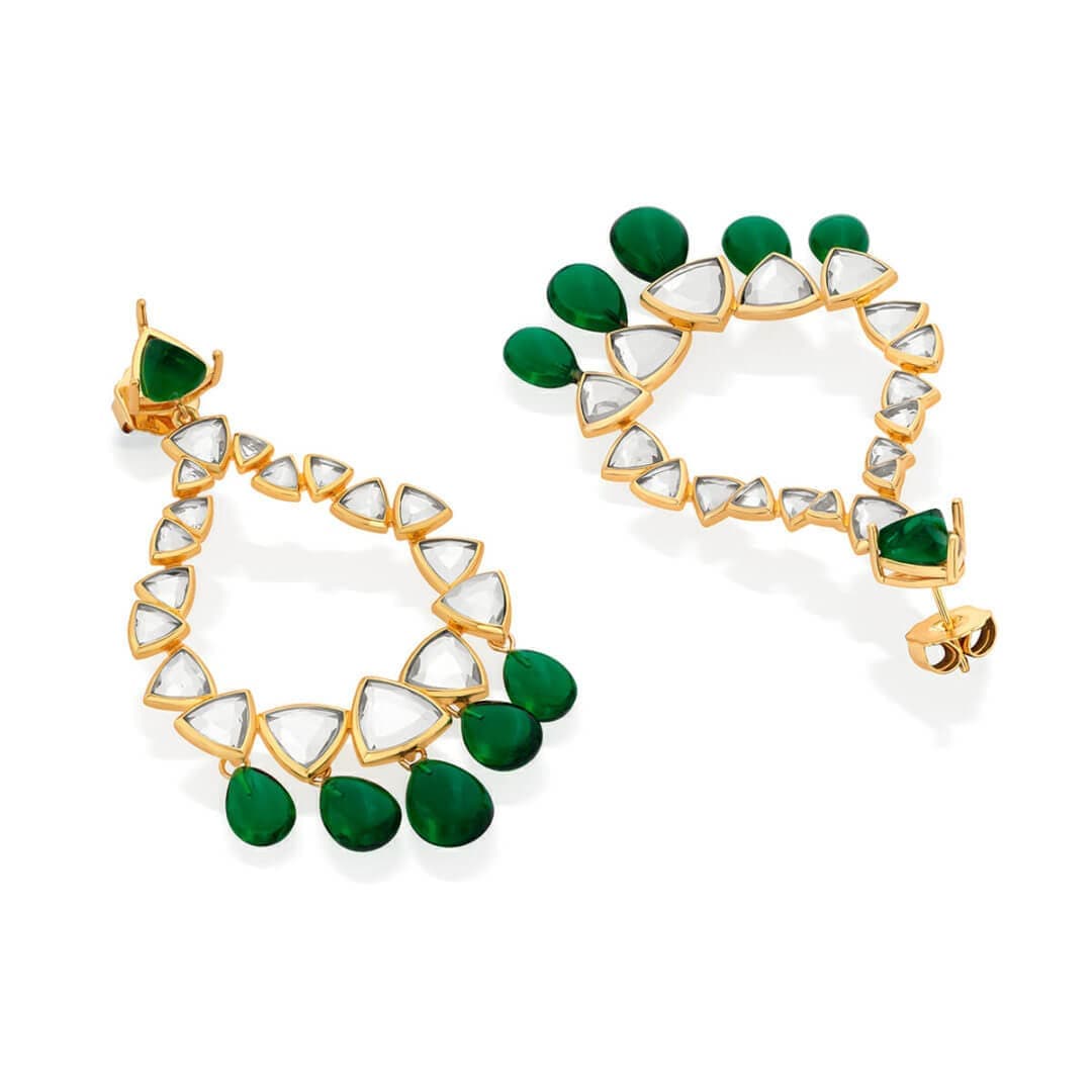 Shiza Mirror & Hydro Emerald Drop Earrings - Isharya | Modern Indian Jewelry