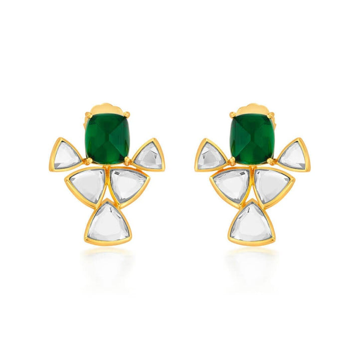 Shiza Mirror & Hydro Emerald Geometric Earrings - Isharya | Modern Indian Jewelry