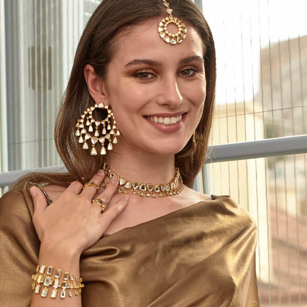 Shiza Shimmering Mirror Earrings - Isharya | Modern Indian Jewelry
