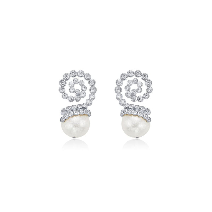 Crystal Swirl Pearl Drop Earrings - Isharya | Modern Indian Jewelry