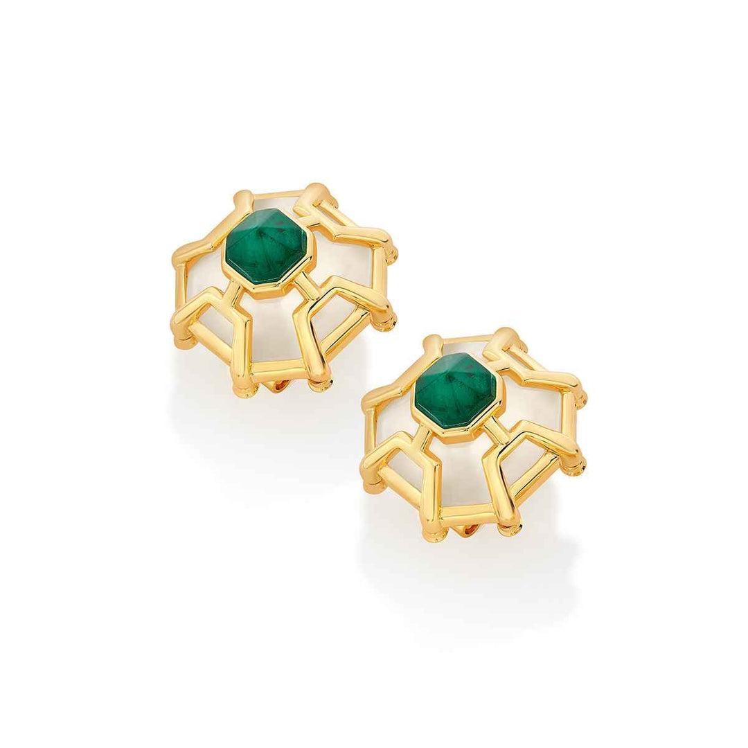 Armour Emerald Doublet Statement Stud - Isharya | Modern Indian Jewelry