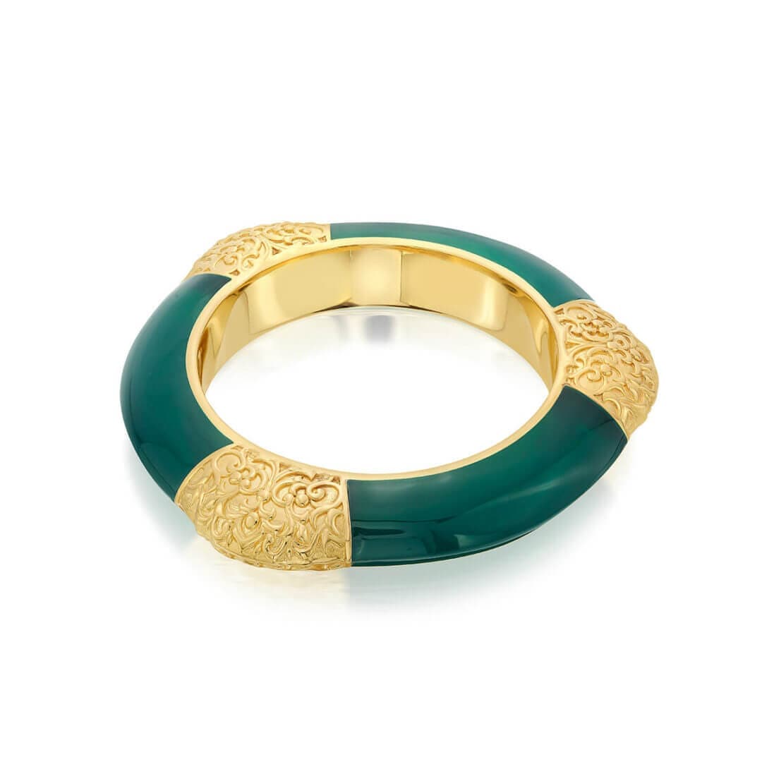 Borderless Green Resin Stackable Triangular Bangle With Filigree