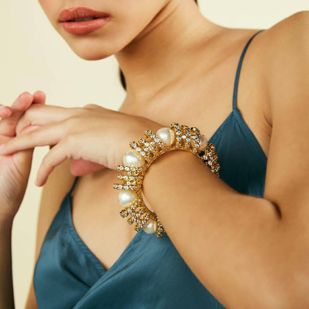 Crystal Pearl Statement Cuff - Isharya | Modern Indian Jewelry