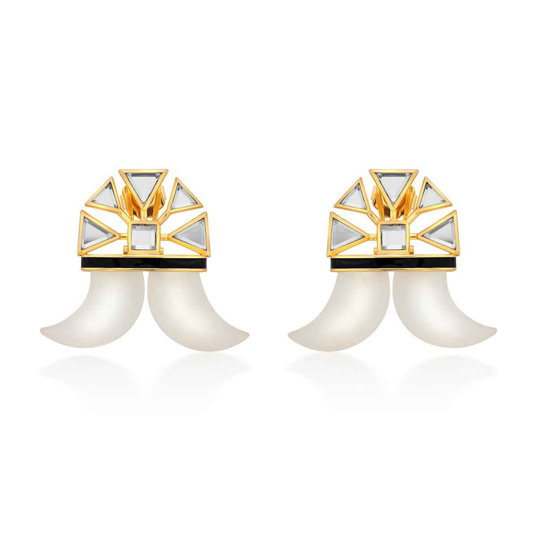 Double Horn Mirror Enamel Statement Stud