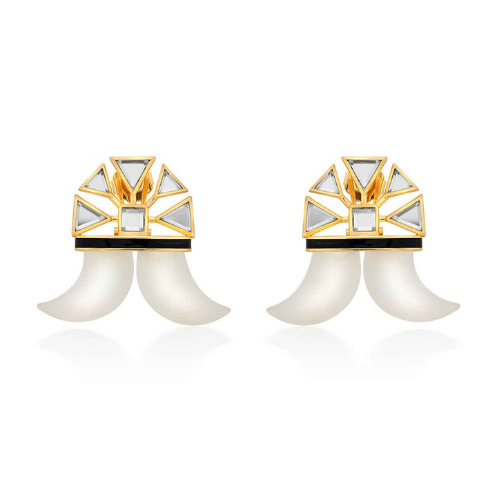 Double Horn Mirror Enamel Statement Stud