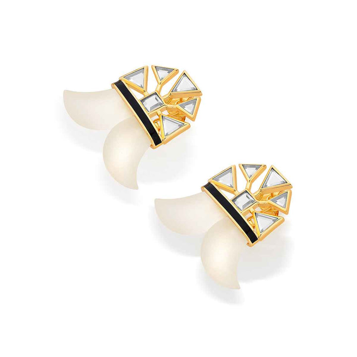 Double Horn Mirror Enamel Statement Stud