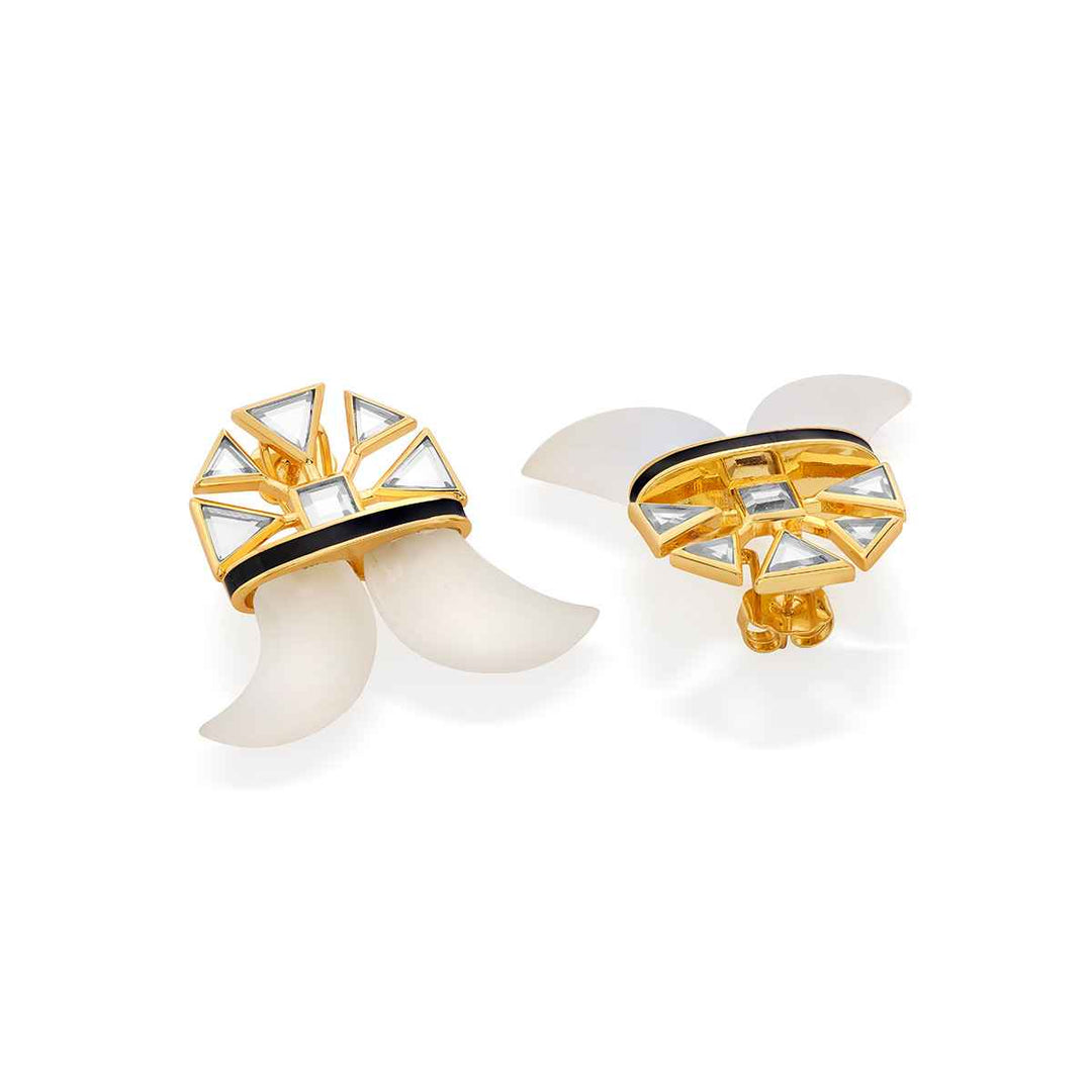 Double Horn Mirror Enamel Statement Stud