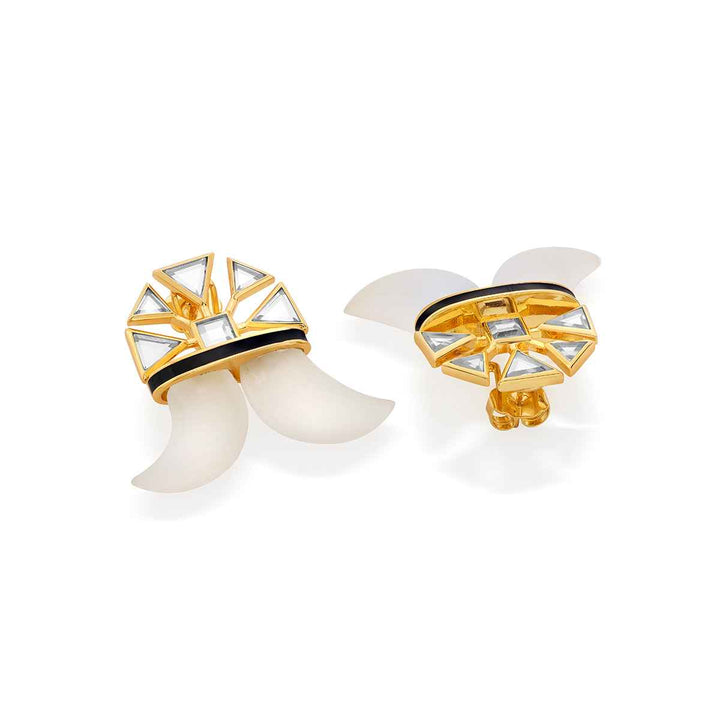 Double Horn Mirror Enamel Statement Stud