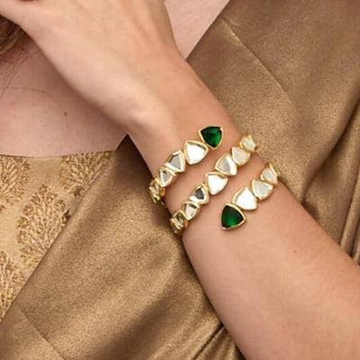 Inayat Green Hyrdo & Mirror Statement Cuff - Isharya | Modern Indian Jewelry