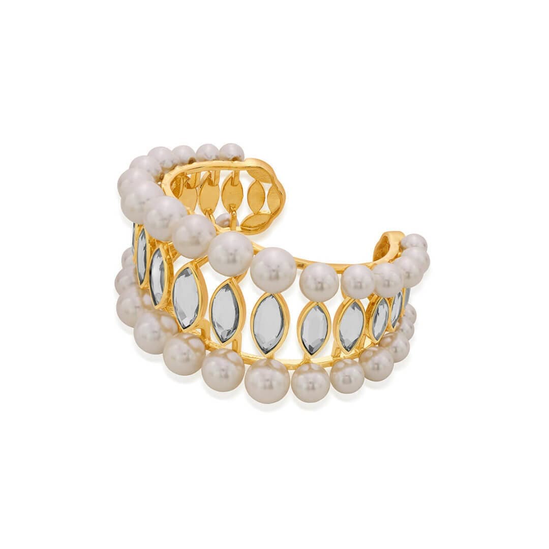 Navette Collection Pearl & Mirror tapered Medium size cuff
