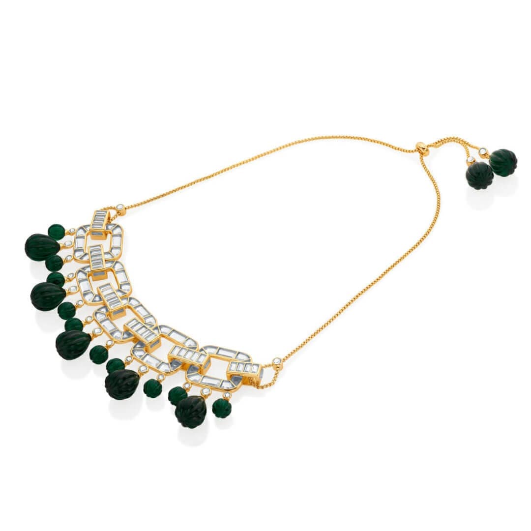 Raina Hydro Emerald & Mirror Statement Choker - Isharya | Modern Indian Jewelry