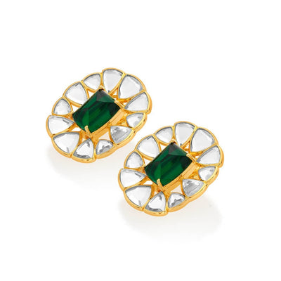 Ruhaniyat Mirror & Hydro Emerald Studs - Isharya | Modern Indian Jewelry