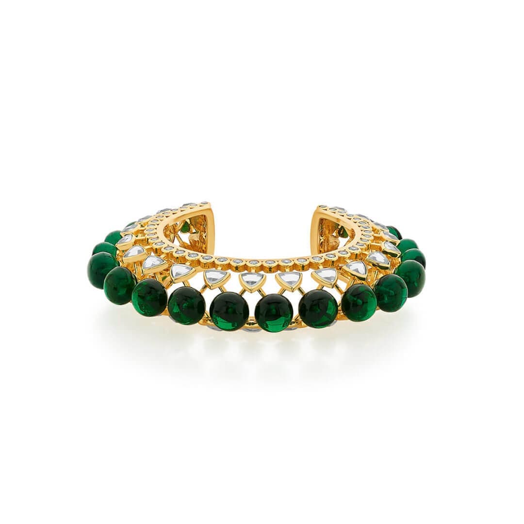 Ruhaniyat Green Hydro Mirror & CZ Statement Cuff - Isharya | Modern Indian Jewelry