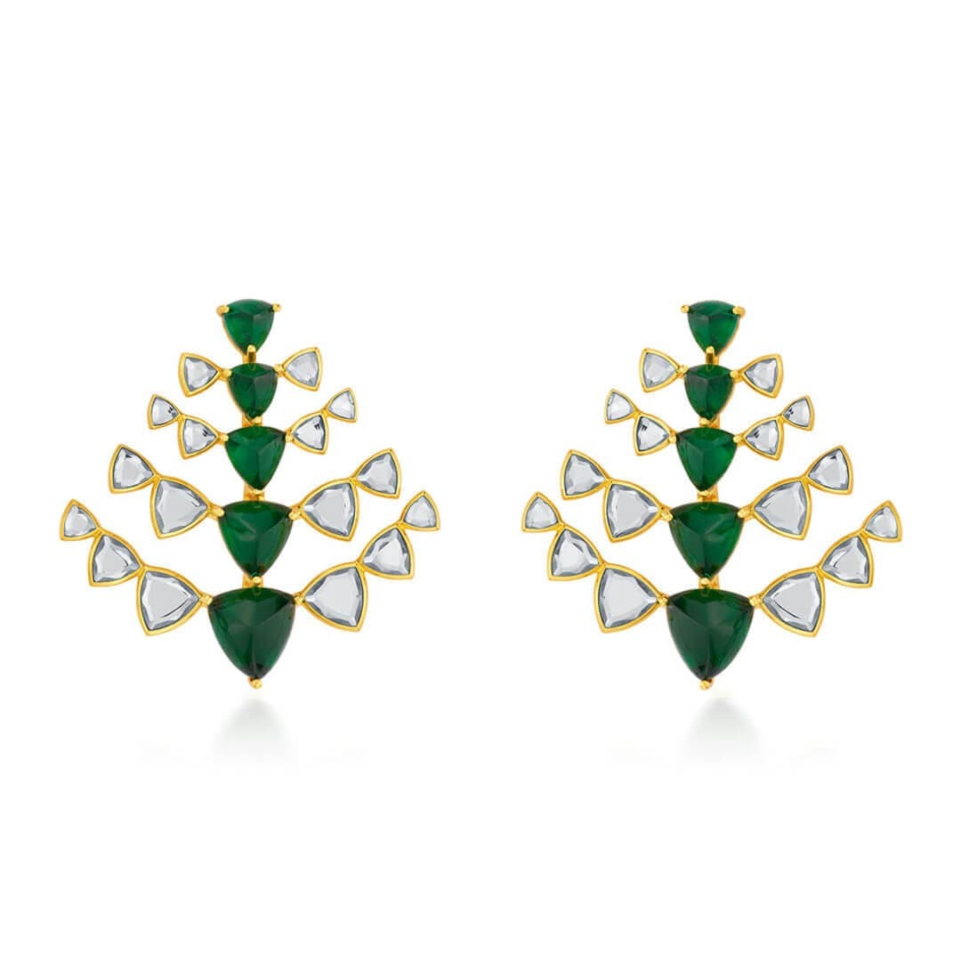 Seher Mirror & Hydro Emerald Studs - Isharya | Modern Indian Jewelry