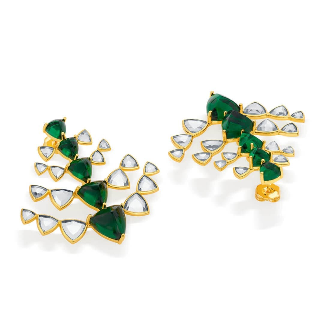 Seher Mirror & Hydro Emerald Studs - Isharya | Modern Indian Jewelry