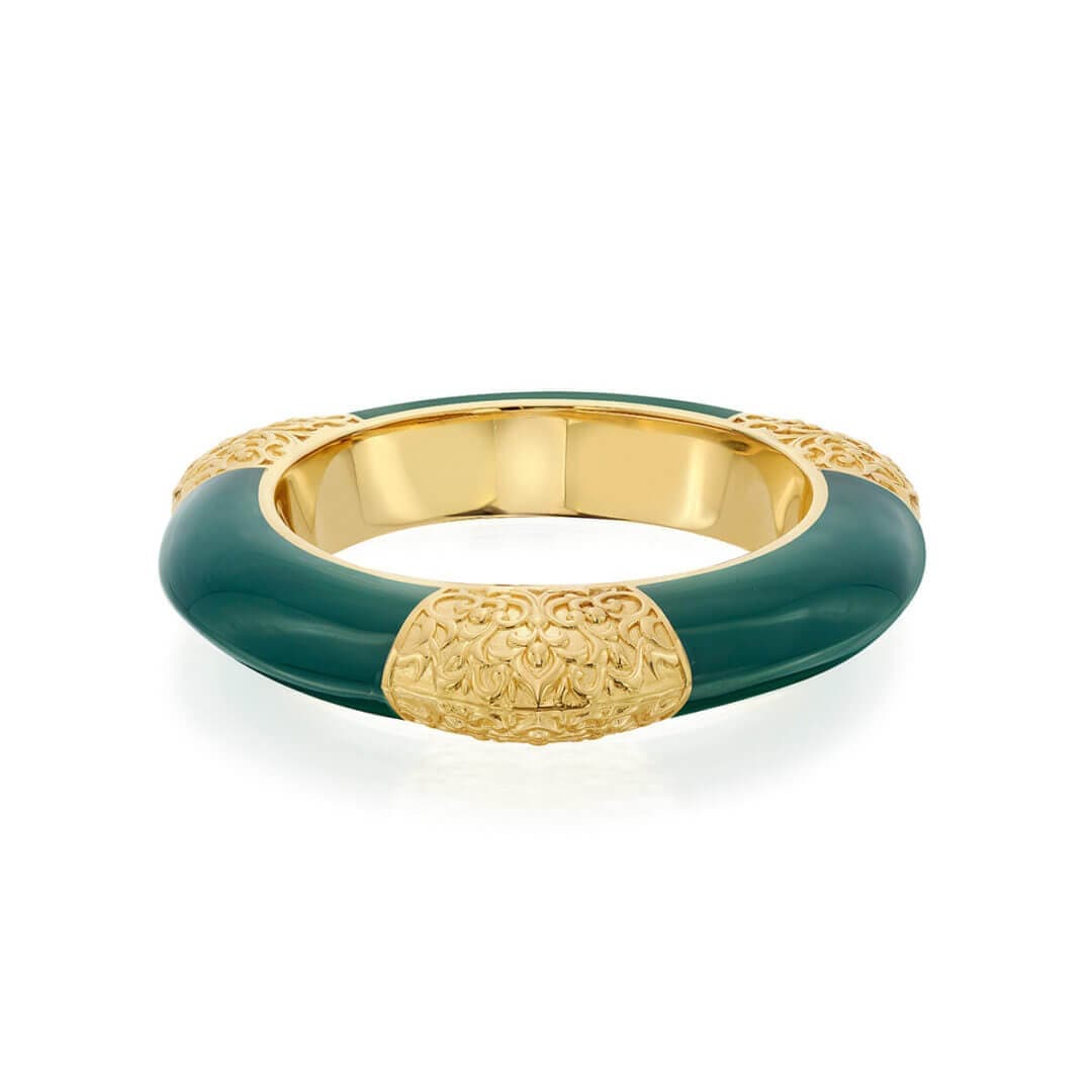 Borderless Green Resin Stackable Triangular Bangle With Filigree