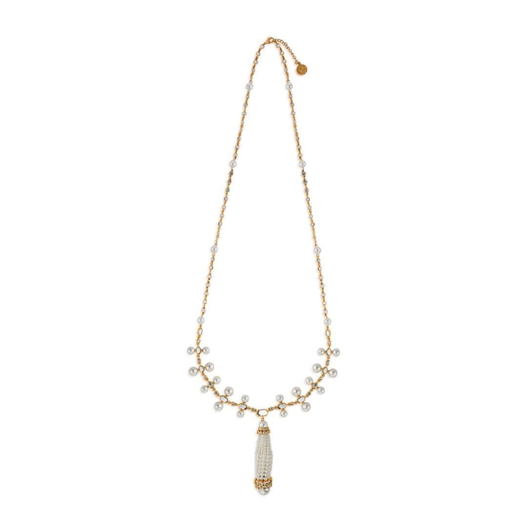 Long Crystal Pearl Necklace Gold