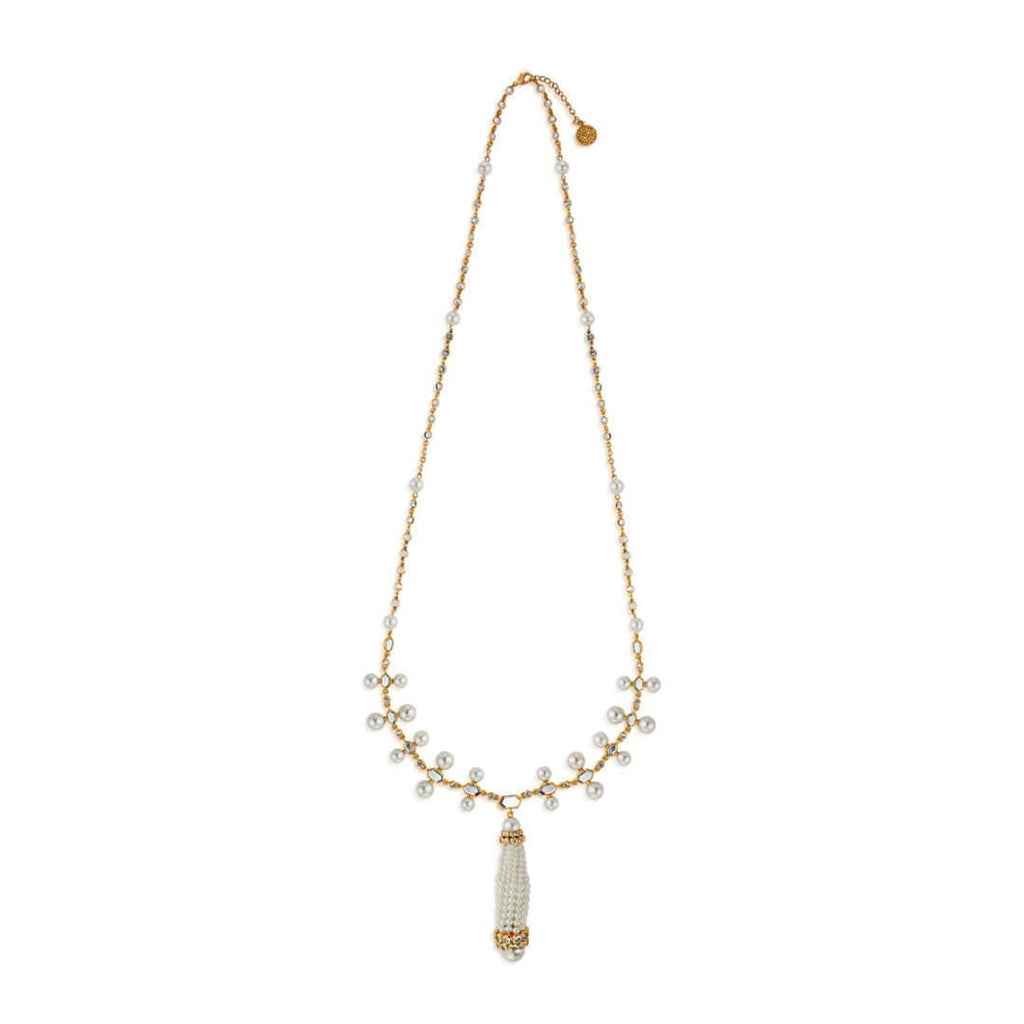 White Crystal Glass and Freshwater Pearls Necklace
