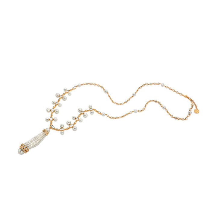 Long Crystal Pearl Necklace Gold