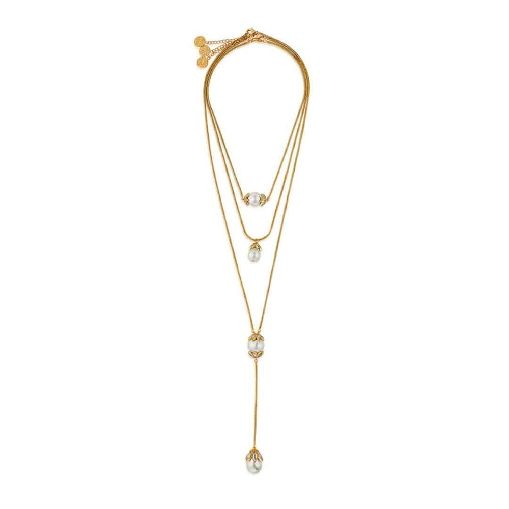 Marquise Mirror Trio Pearl Drop Necklace