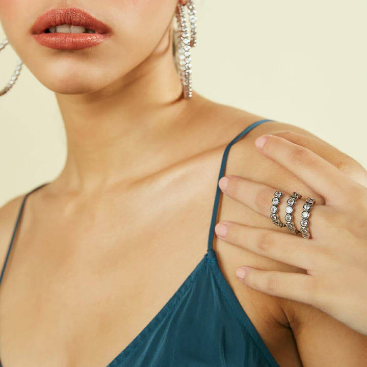 Crystal Swirl Ring Silver - Isharya | Modern Indian Jewelry